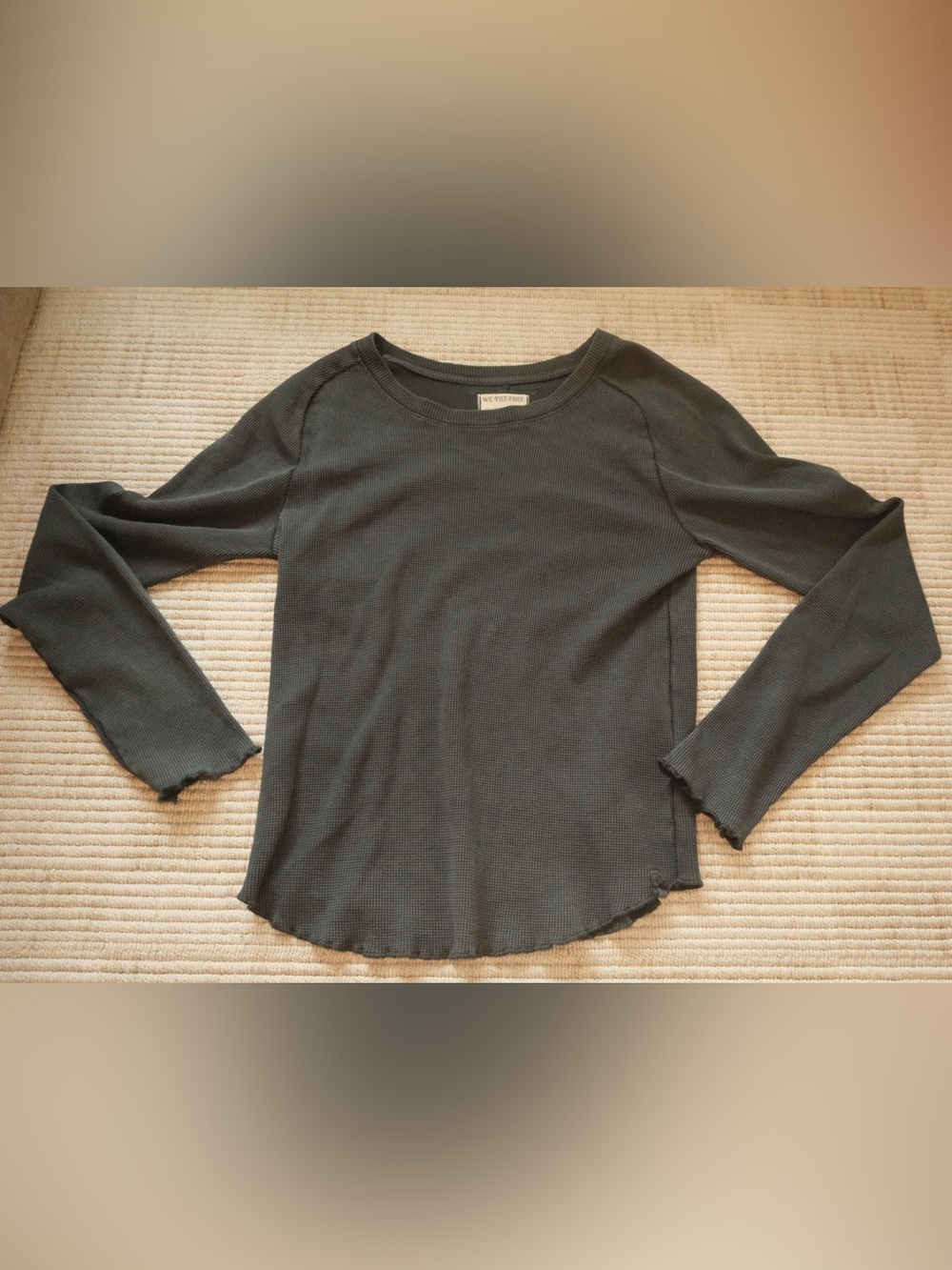 We The Free Black Waffle Thermal Long Sleeve Top